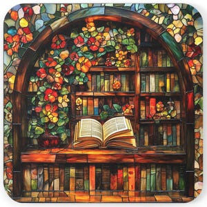 Stained Glass Bookish Coasters Reading Lover Gift Book Lover Coffee Coaster Library Coasters Literary Or Book Themed Gift Bookworm Coaster