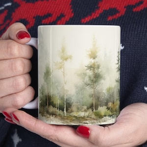 Evergreen Forest Ceramic Mug: Serene Nature Landscape Coffee Cup