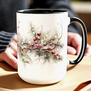 15oz Winter Ceramic Mug Snowy Garland Wreath Art Seasonal Home Kitchen Decor