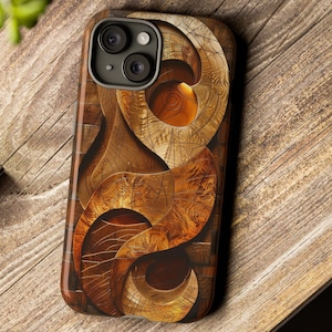 Wood Carved Style Phone Case: Rustic Abstract Nature Art Protector