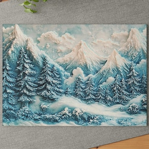 Winter Mountain Tempered Glass Cutting Board: Snowy Forest Decor