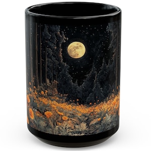 Moonlit Forest Coffee Mug: Celestial Poppy Cup, Cottagecore Gift