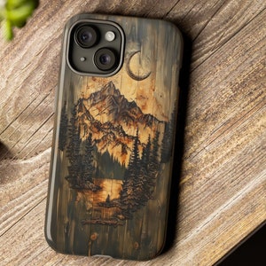 Woodland Mountain Phone Case Rustic Forest iPhone Samsung Cover Engraved Nature Landscape Design