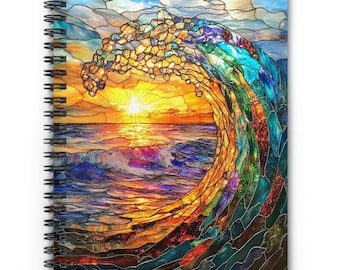 Stained Glass Beach Notebook Ocean Waves Journal Coastal Sunrise Sunset Planner