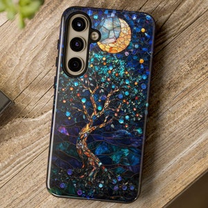 Stained Glass Tree of Life Phone Case: Celtic Moon Protector