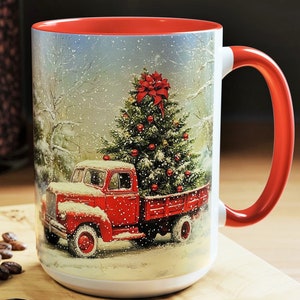 Christmas Truck Mug: Festive Holiday Decor, 15oz Ceramic Coffee Cup