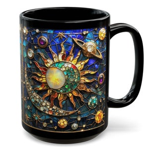 Stained Glass Celestial Mug: Sun, Moon & Zodiac Coffee Cup