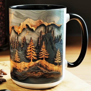 Rustic Pine Tree Mountain Ceramic Mug: Nature Home Decor