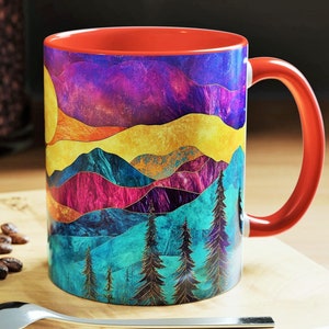 Abstract Mountain Art Coffee Mug: Stained Glass Style Ceramic Mug