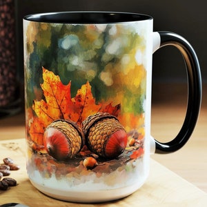 Ahornblatt und Eichel Herbst Kaffeetasse Aquarell Herbst Blätter Herbst Kaffeetasse 15 Unzen große zweifarbige Keramik Herbst Ahornblatt Dekor Schlafzimmer
