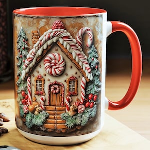 Peperkoekhuismok 15oz koffiekopje voor de feestdagen Leuke keramische mok warme chocolademelk Feestelijk kerstcadeau keukendecoratie cadeau voor haar of thuis