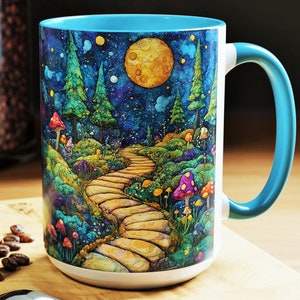 Enchanted Forest Mug: Moonlit Woodland Art Coffee Cup