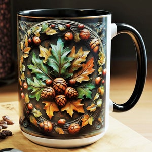 Autumn Leaves And Acorn Coffee Mug 15oz Large Fall Ceramic Mug Thanksgiving Cup Holiday Gift Ideas Seasonal Gift Maple Leaf Decor Fall Decor