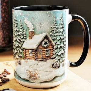 Snowy Cabin Cute Winter Mug Winter Forest Coffee Cup 15oz Winter Mugs Snow Covered Trees Cute Winter Gift Ideas Holiday Mug Christmas Gift