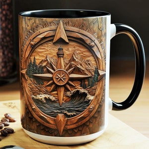 Lighthouse Compass Adventure Mug: Coastal Mountain Coffee Cup