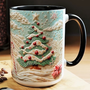 Winter Christmas Tree Mug Snowy Evergreen Holiday Mug 15oz Ceramic Mug Christmas Evergreen Cup Seasonal Holiday Decor Snowy Evergreen Decor
