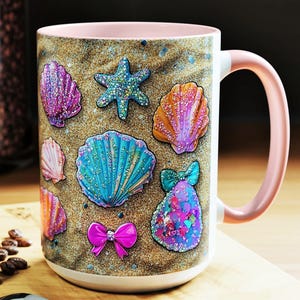Sandy Beach Ceramic Cup Seashell Clam Summer Mug  Beach Themed Mug Summer Vibes Gift For Her Summer Design Summer Vacation Decor Beach Lover