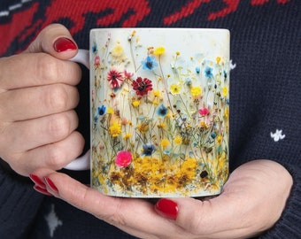 Pressed Flower Mug Dried Flower Ceramic Cup Botanical Mug Gift Floral Coffee 11oz Nature Lovers Gift Unique Flower Gift Floral Home Decor