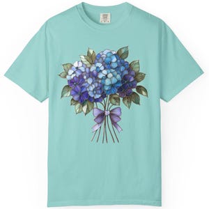 Stained Glass Hydrangea Shirt: Botanical Floral Art Print Tee