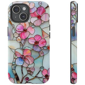 Stained Glass Cherry Blossom Phone Case: Pink Floral Nature Cover