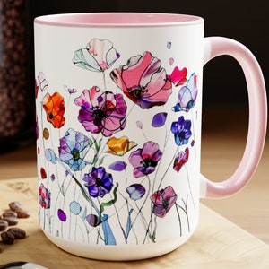 Stained Glass Wildflower Mug Vibrant Botanical Coffee Cup Cottagecore Floral Art Nature Lover Gift Unique Garden Tea Mug 15oz