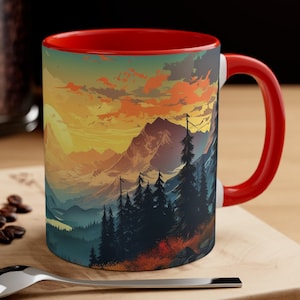Alpine Sunset Summit Mug Golden Sky Mountain Coffee Cup Scenic Horizon Ceramic Gift