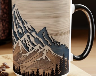 Bergmok van imitatiehout: koffiekop rustieke dennenboom - 15 oz keramiek