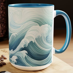 Beach Wave Coffee Mug Ocean Inspired Ceramic Cup Coastal Seaside Wave Pattern Drinkware
