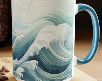 Beach Wave Coffee Mug Ocean Inspired Ceramic Cup Coastal Seaside Wave Pattern Drinkware