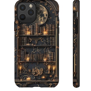 Étui pour téléphone étagère gothique sombre Academia couverture étagère bibliothèque fantaisie déco étagère gothique breloque pour téléphone livre esthétique foncé