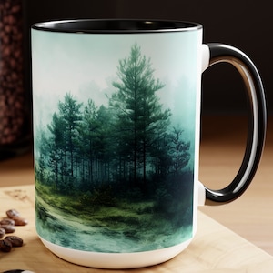 Misty Forest Mug: Pine Tree Coffee Cup, Nature Lover Gift