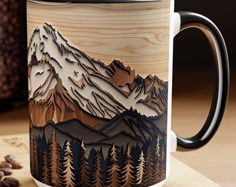 Uit hout gesneden bergmok: koffiekop rustiek bos
