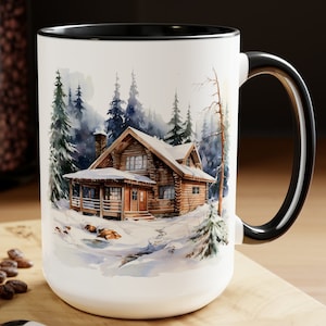 Winter Mug Winter Themed Coffee Mug Festive Ceramic Mug Holiday Gift Present Snowy Evergreen Trees Christmas Forest Cup Cozy Cabin Tea Mug