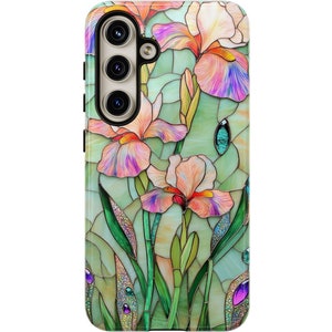 Stained Glass Iris Phone Case: Art Nouveau Floral Design