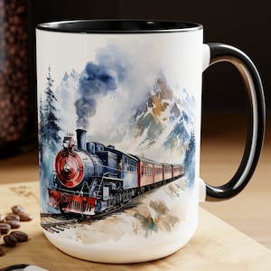 Watercolor Winter Mountain Coffee Mug: Scenic Holiday Decor