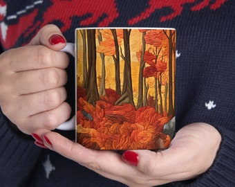 Autumn Woods Coffee Mug Woodland Art Drinkware Surreal Forest Painting Cup Fall Leaves Mug Autumn Landscape Coffee Cup Nature Inspired Mug