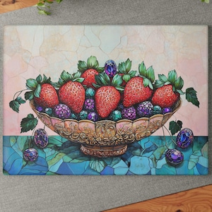 Strawberry Bowl Glass Cutting Board: Elegant Kitchen Decor