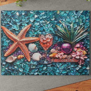 Coastal Glass Cutting Board Perfect for Beach Lovers Home Decor Gifts for Chefs Coastal Kitchen Ocean Vibes Chopping Board Beach House Gift