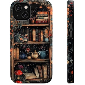 Custodia per telefono MagSafe Enchanted Bookshelf Custodia per iPhone Fantasy Book Lover Cottagecore Magical Library Design