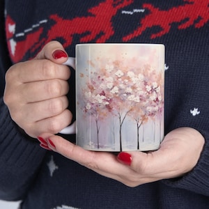 Pretty Winter Mug Winter Trees Mug Ceramic 11oz Winter Forest Cup Christmas Trees Tea Cup Winter Nature Scene Tea Cup Winter Scene Drinkware