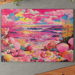 Pastel Pink Seashell Cutting Board Beachy Kitchen Decor Coastal Art Print Girly Beach Prints Kitchen Utensil Tropical Kitchen Decor Seaside