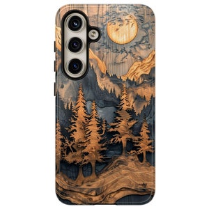 Custodia per telefono con stampa artistica in legno rustico con stampa artistica in legno di pino e alberi di montagna Custodia per telefono con stampa artistica in legno di pino per iPhone Samsung Custodia per telefono con stampa artistica in legno di pino