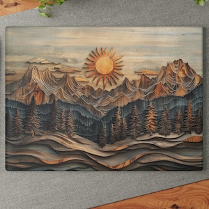 Wooden Mountain Cutting Board Rustic Wood Print Chopping Board Nature-Inspired Kitchen Decor Unique Housewarming Gift Cabin Aesthetic Home