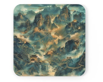 Corkwood Coaster Set Asian Corkwood Coasters Oriental Coaster Japanese Gifts Chinese Art Zen Decor Coaster Set Asian Jade Carving Home Decor