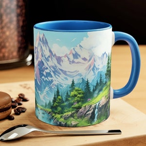 Mountain Scene Coffee Mug: Rustic Ceramic Cup for Nature Lovers