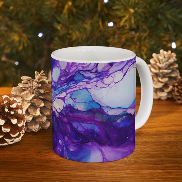 Purple Glaze Mug Purple Coffee Mug 11oz White Ceramic Purple Tea Mug Unique Pretty Glazed Pottery Tea Cup Glazed Decal Gifts Unique Gift