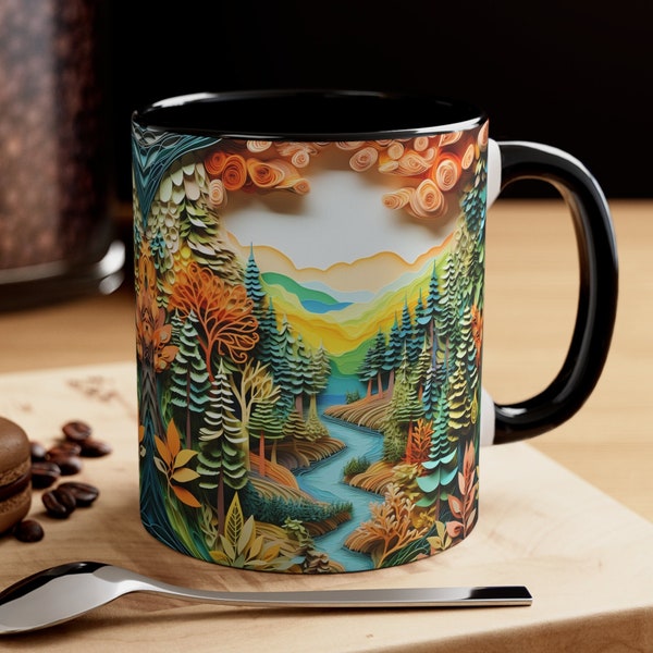 Forest Mug Nature-Themed Coffee Cup Whimsical Woodland Drinkware Forest Scene Tea Mug Enchanting Ceramic Mug Evergreen Tree Coffee Cup