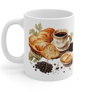 Bonjour Coffee Mug: French Breakfast Theme Ceramic Cup