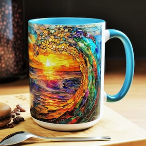 Coastal Dawn Wave Mug Nautical Ocean Morning Ceramic Coffee Tea Cup Glass Style