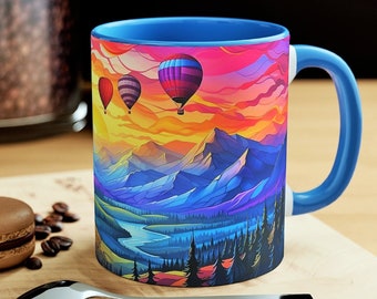 Stained Glass Pattern Mountain Mug Outdoor Adventure Coffee Mug Outdoor Lover Tea Mug Nature Lover Gift Mountain Range Cup Outdoor Scene